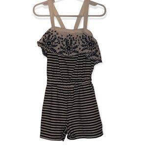 Kid's Hanna Andersson Navy Blue & Cream Nautical Striped Romper